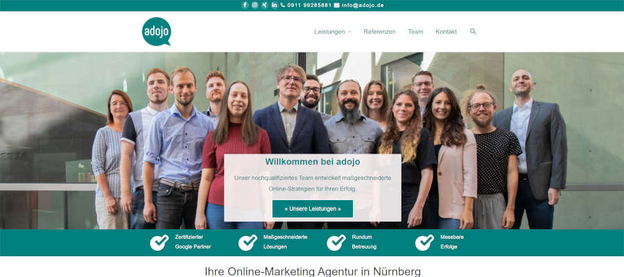 screenshot der Webseite von adojo